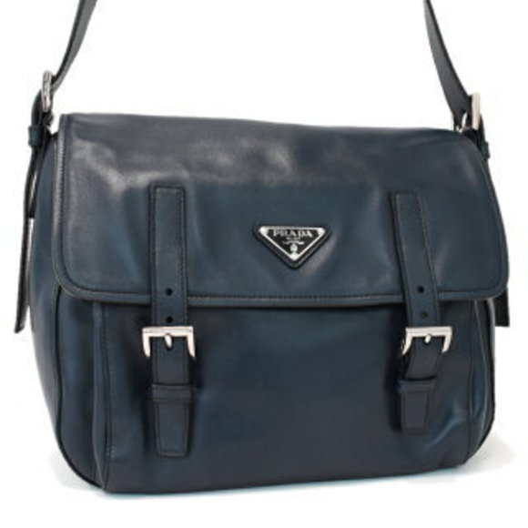 Prada Crossbody Navy Blue leather triangle plate - Picture 1 of 8